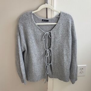 Cozy Gray Cardigan with Tie Front
